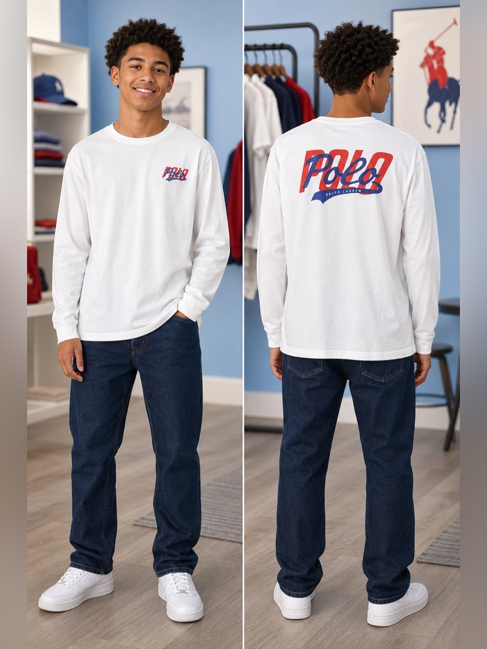 Polo by Ralph Lauren White Long Sleeve Tee with Red & Blue Logo
